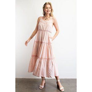 Easel Blush Mixed Print Cotton Button Down Front Voile Fully Lined Maxi Dress